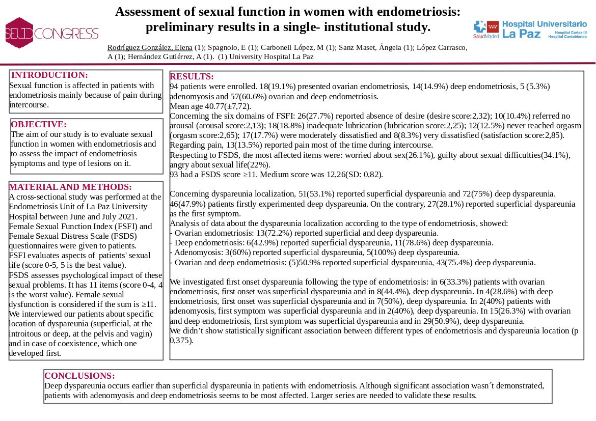 Assessment Of Sexual Function In Women With Endometriosis Preliminary Results In A Single